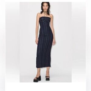 ZARA ZW DENIM MIDI DRESS Size L